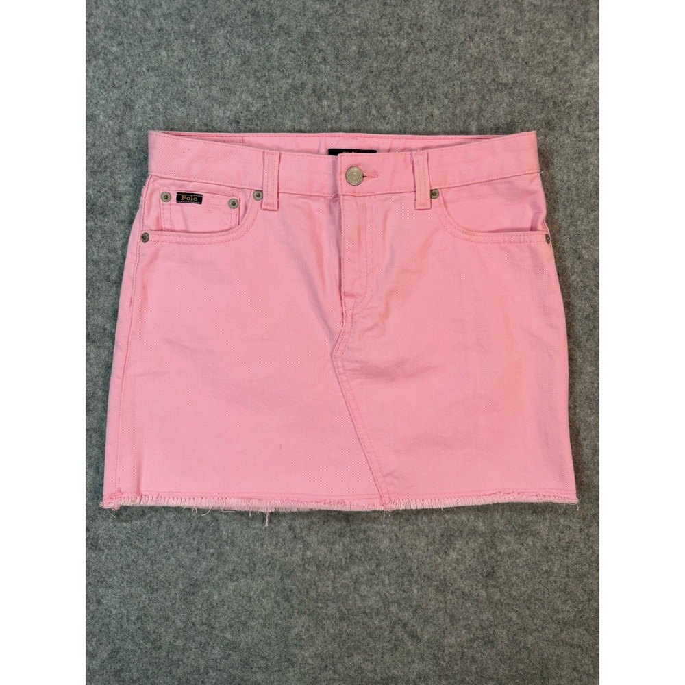 Polo Ralph Lauren Pink Denim Mini Skirt‎ Frayed Hem Size 4 Women
